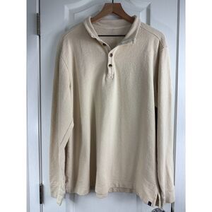 Even Tide Men's Parker Slub Textured Henley Style Mock Neck Cream Shirt Size XL